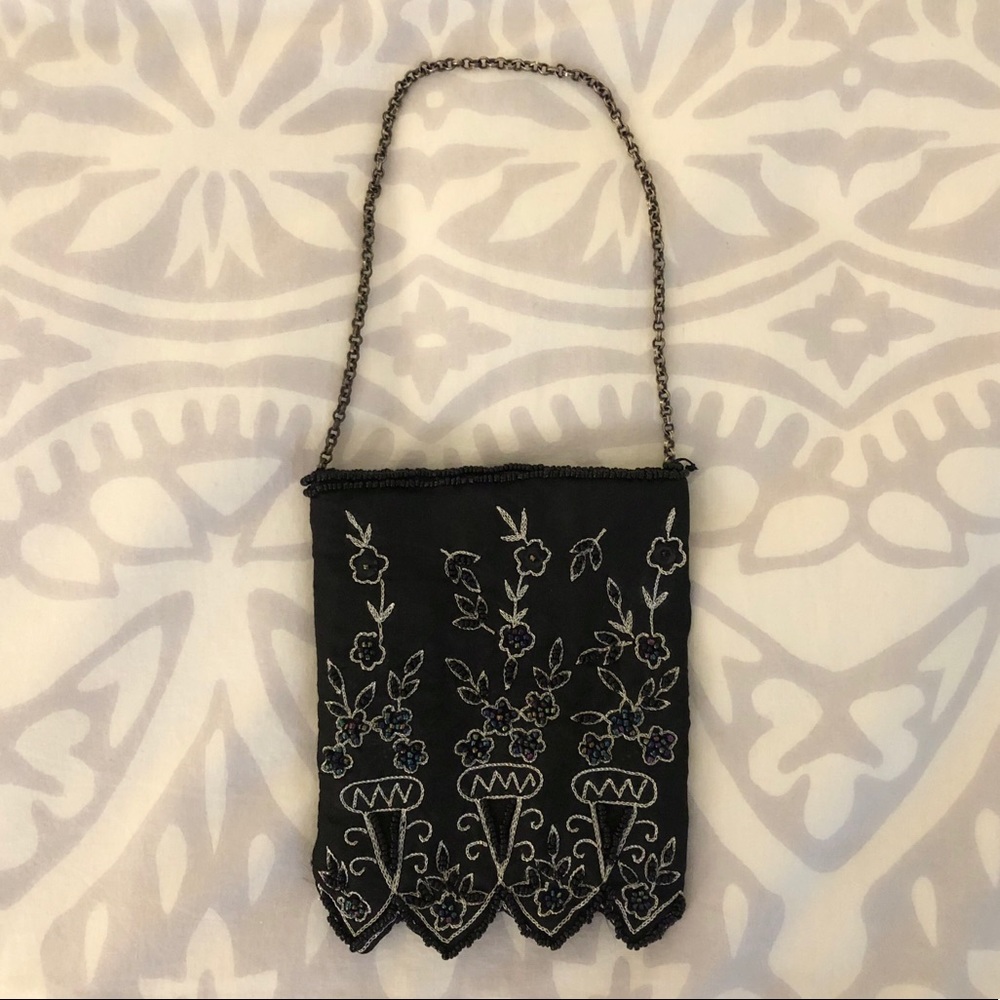Alexia Crawford Black Silk Beaded Clutch